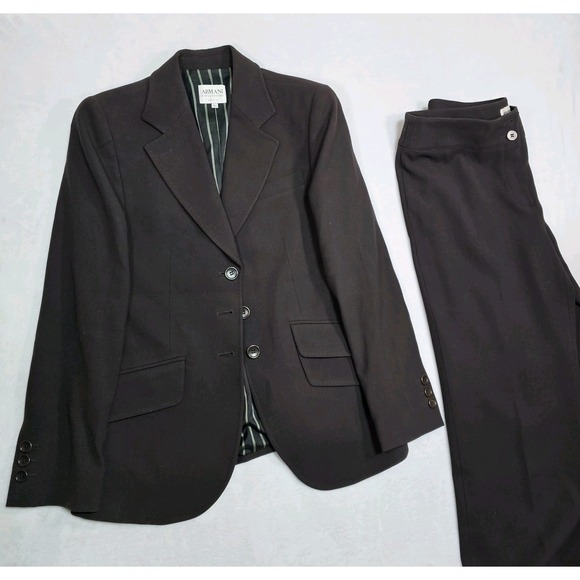 Armani Collezioni 2 Pc Suit Blazer Womens 6 Pants 32x31 Wool Career Wide Leg - Picture 1 of 16